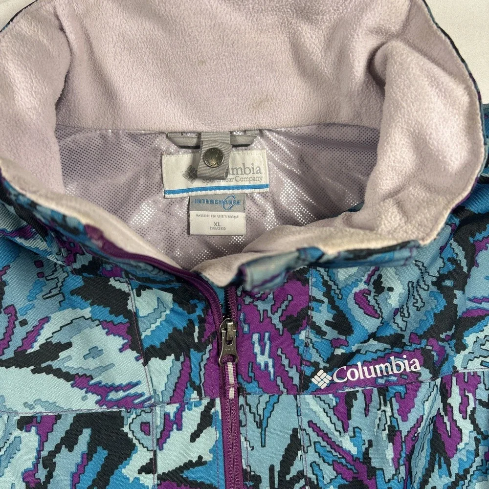 Columbia Jacket Girls size XL 18/20 Purple Floral Camo Omni-Tech Interchange
